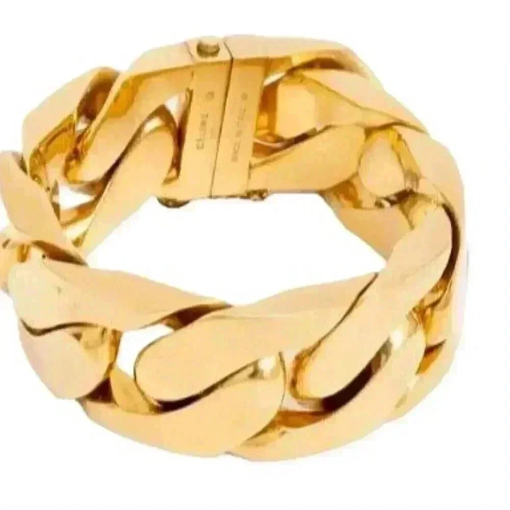 Celine | Chunky Cuban Link ID Gold Bracelet - Gold / Sz M - Picture 2 of 12